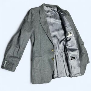 VTG Yves Saint Laurent Gray Wool Herringbone Blazer Made in France 42R Dual Vent